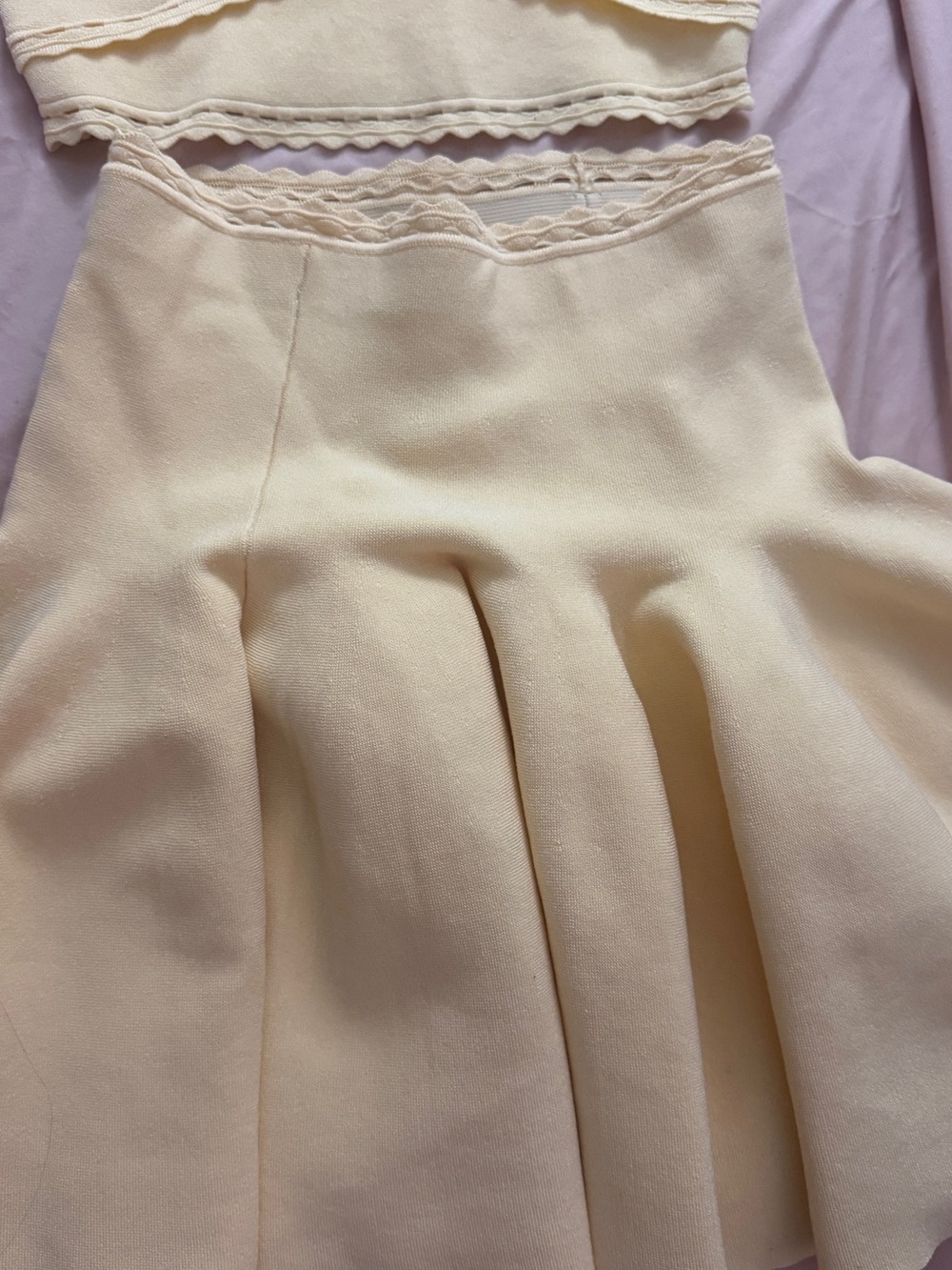 Sandro Cream Circle Skirt with Scalloped Waist Trim